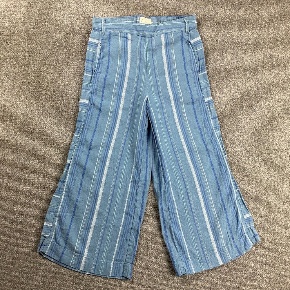 Anthropologie Pants Women's XS Blue Striped Bloomer Wide Leg Stretch Linen Blend